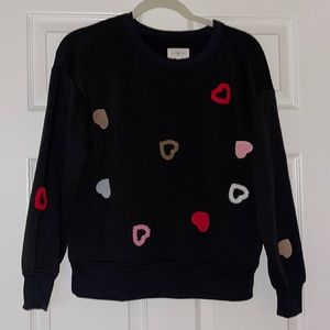 Lou & Grey Black Pink Lightweight Crewneck Hearts Sweatshirt 💕💕 LOFT